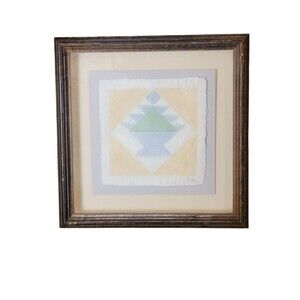 1992 Original Signed C.E. 9in X 9in Figi Graphics Framed Quilting Patchwork